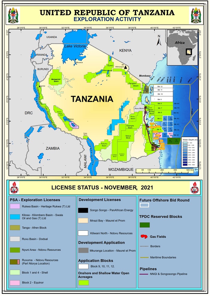 Mappa delle esplorazioni minerarie in Tanzania